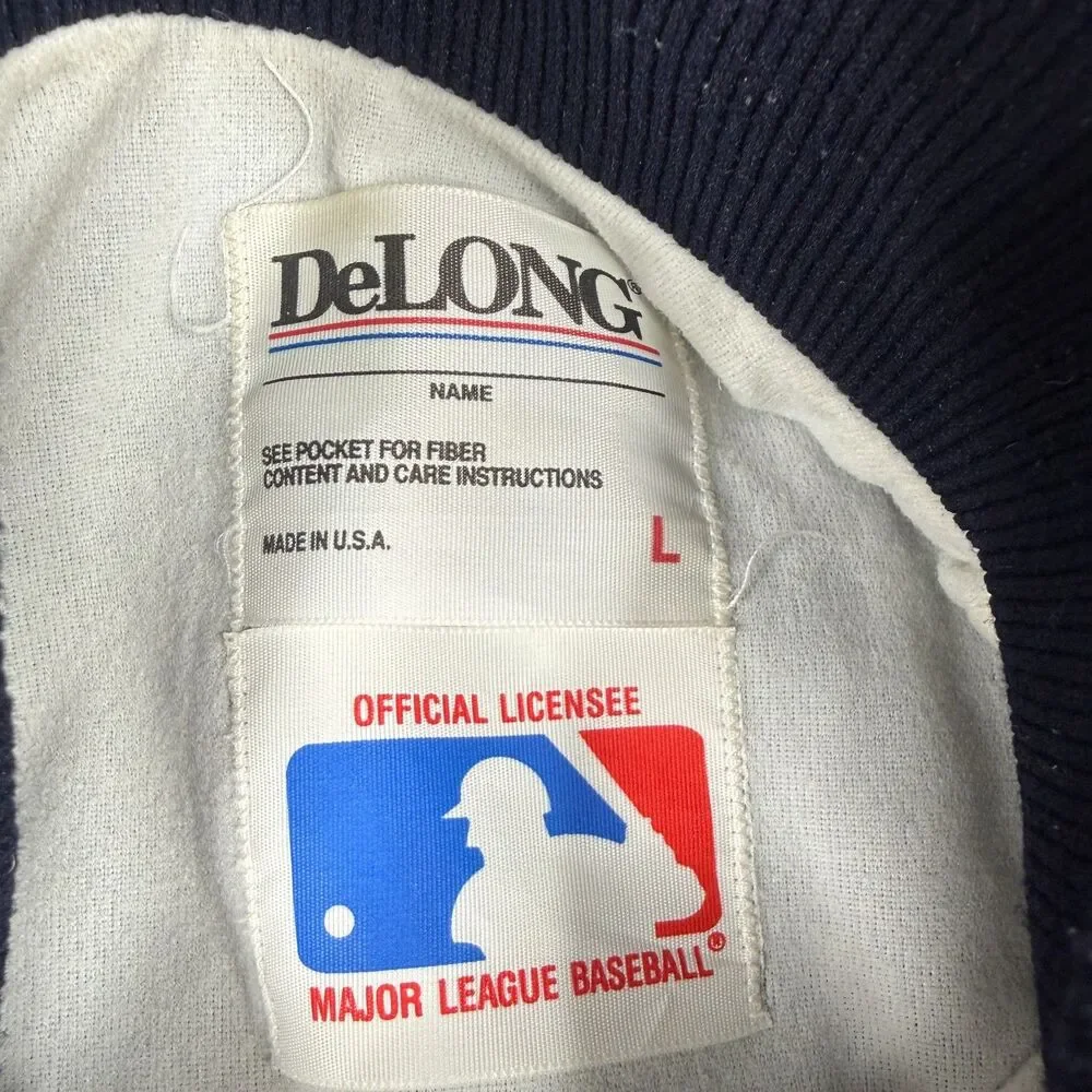 VTG New York Yankees Jacket Mens Large Navy Satin Snap‎ DeLONG USA MLB Baseball